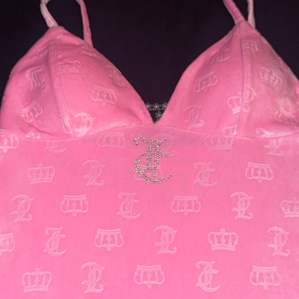 Juicy Couture Pink Rhinestone Logo Nightgown Intimates Velour Sleepwear Small